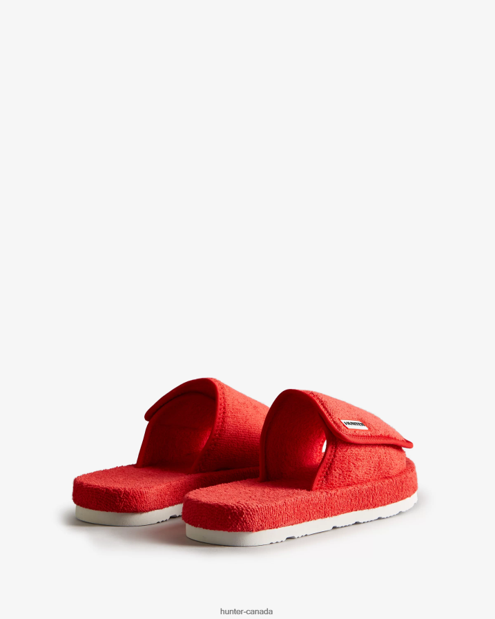 208Z2Z326 Hunter Canada - Hunter Women Terry Towelling Beach Platform Adjustable Slide Red
