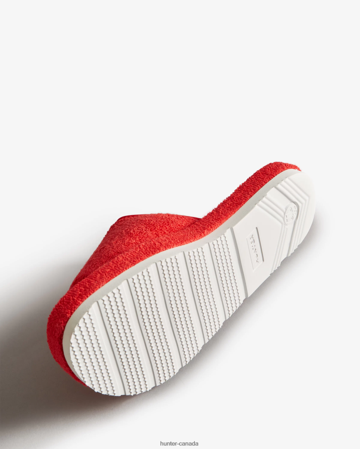 208Z2Z326 Hunter Canada - Hunter Women Terry Towelling Beach Platform Adjustable Slide Red