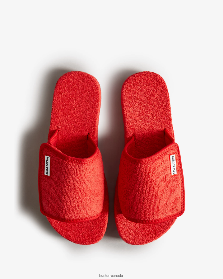 208Z2Z326 Hunter Canada - Hunter Women Terry Towelling Beach Platform Adjustable Slide Red