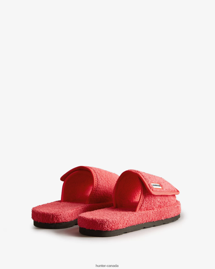 208Z2Z327 Hunter Boots Sale - Hunter Women Terry Towelling Beach Platform Adjustable Slide Rowan Pink