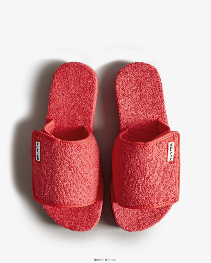 208Z2Z327 Hunter Boots Sale - Hunter Women Terry Towelling Beach Platform Adjustable Slide Rowan Pink