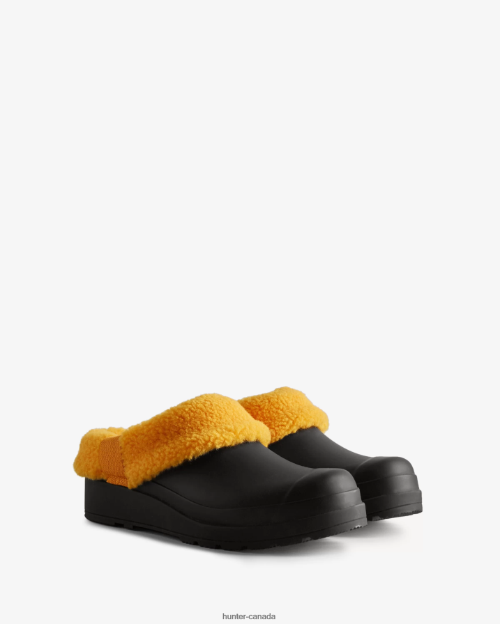 208Z2Z328 Hunter Outlet - Hunter Women Play Vegan Shearling Insulated Clogs Black/Nomad Orange