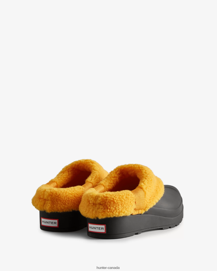 208Z2Z328 Hunter Outlet - Hunter Women Play Vegan Shearling Insulated Clogs Black/Nomad Orange