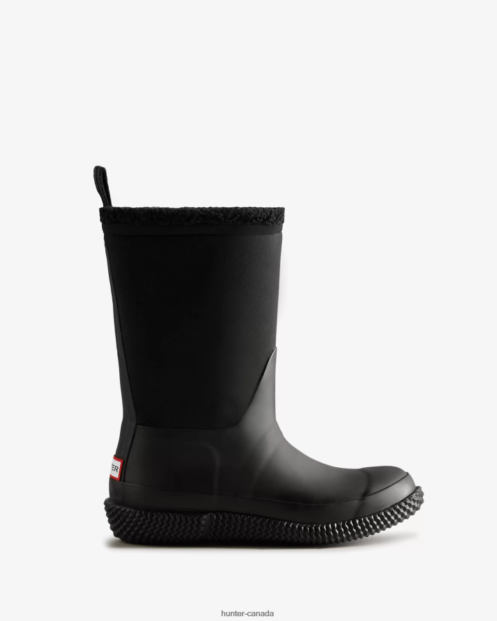 208Z2Z331 Hunter Boots Sale - Hunter Women Insulated Roll Top Logo Vegan Shearling Boots Black/White Willow