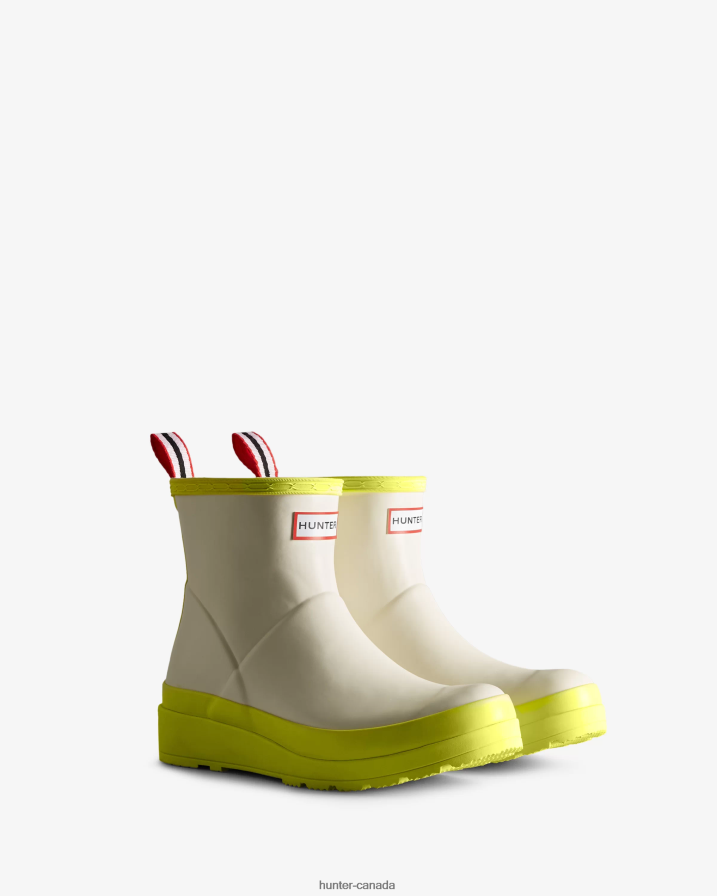 208Z2Z35 Hunter Boots Sale - Hunter Women Play Short Rain Boots Shaded White/Zesty Yellow