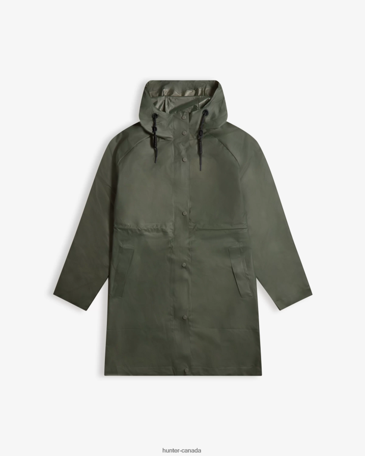 208Z2Z350 Hunter Canada - Hunter Women Play Transparent Vinyl Waterproof Parka Dark Olive