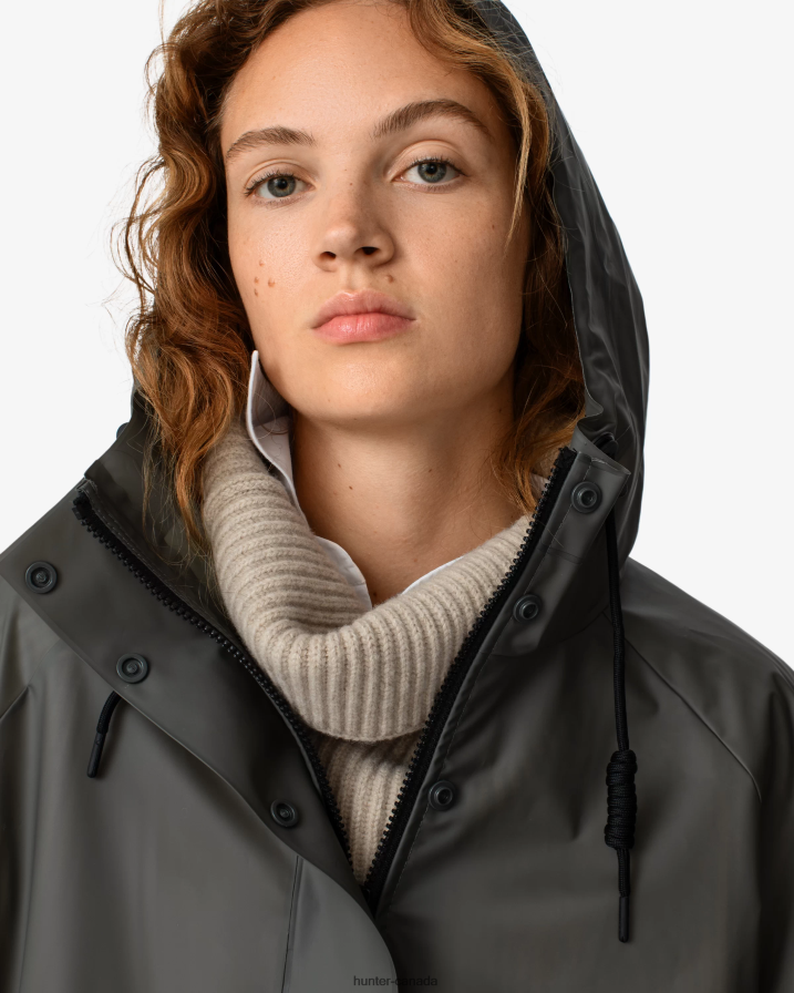 208Z2Z350 Hunter Canada - Hunter Women Play Transparent Vinyl Waterproof Parka Dark Olive