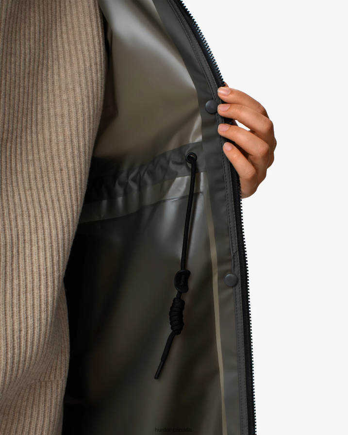 208Z2Z350 Hunter Canada - Hunter Women Play Transparent Vinyl Waterproof Parka Dark Olive