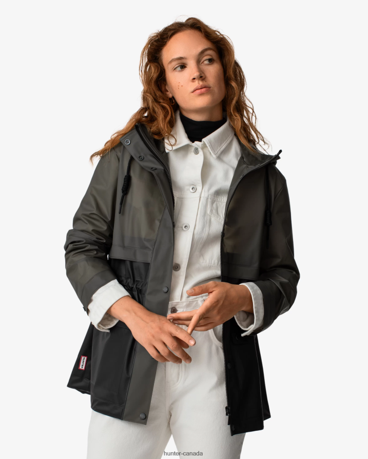 208Z2Z352 Hunter Outlet - Hunter Women Play Transparent Vinyl Waterproof Jacket Dark Olive/Black