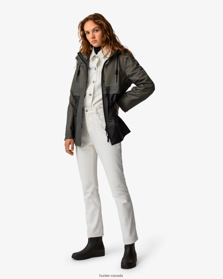 208Z2Z352 Hunter Outlet - Hunter Women Play Transparent Vinyl Waterproof Jacket Dark Olive/Black