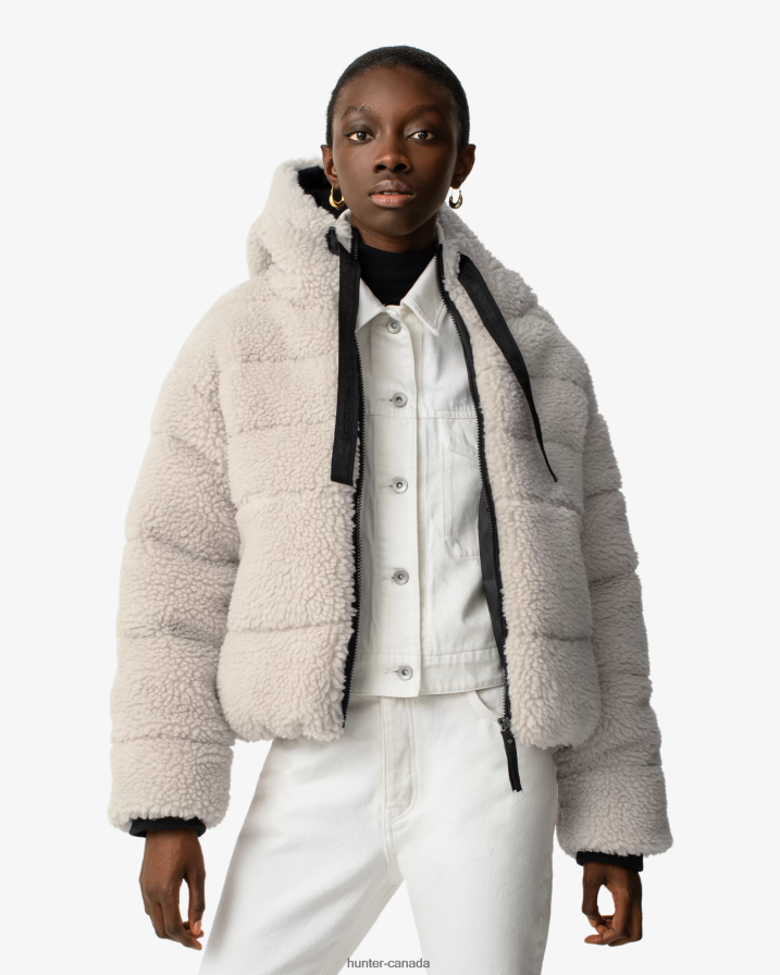 208Z2Z365 Hunter Boots - Hunter Women Wanderer Vegan Shearling Insulated Short Puffer Jacket Natural