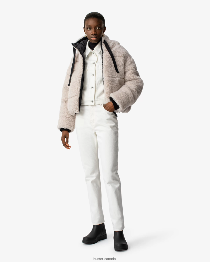 208Z2Z365 Hunter Boots - Hunter Women Wanderer Vegan Shearling Insulated Short Puffer Jacket Natural