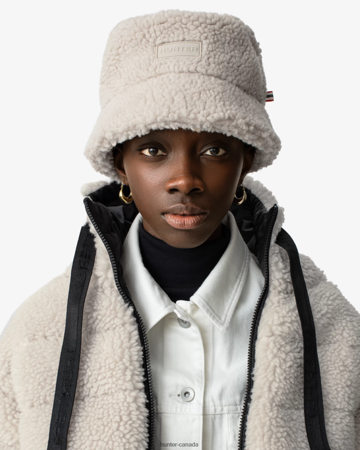 208Z2Z365 Hunter Boots - Hunter Women Wanderer Vegan Shearling Insulated Short Puffer Jacket Natural