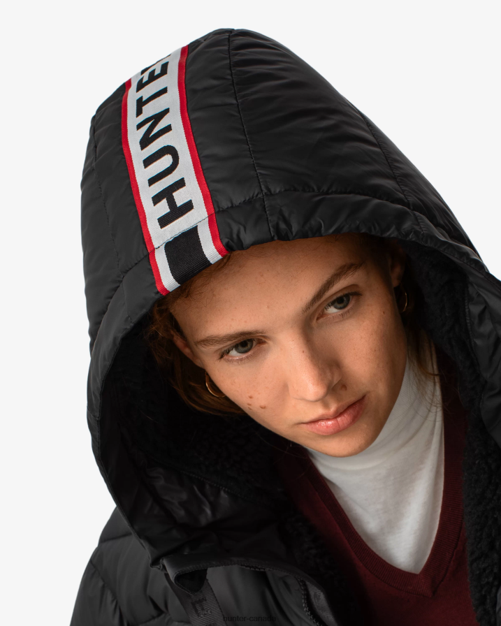 208Z2Z366 Hunter Canada - Hunter Women Intrepid Insulated Webbing Short Puffer Jacket Logo Black