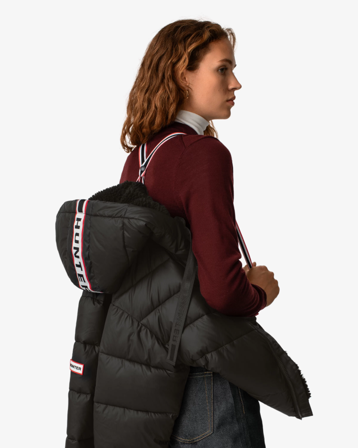 208Z2Z366 Hunter Canada - Hunter Women Intrepid Insulated Webbing Short Puffer Jacket Logo Black