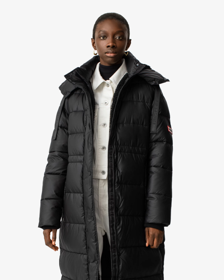 208Z2Z367 Hunter Boots Sale - Hunter Women Intrepid Insulated Webbing Long Puffer Coat Logo Black