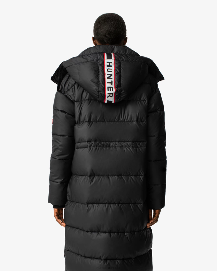 208Z2Z367 Hunter Boots Sale - Hunter Women Intrepid Insulated Webbing Long Puffer Coat Logo Black