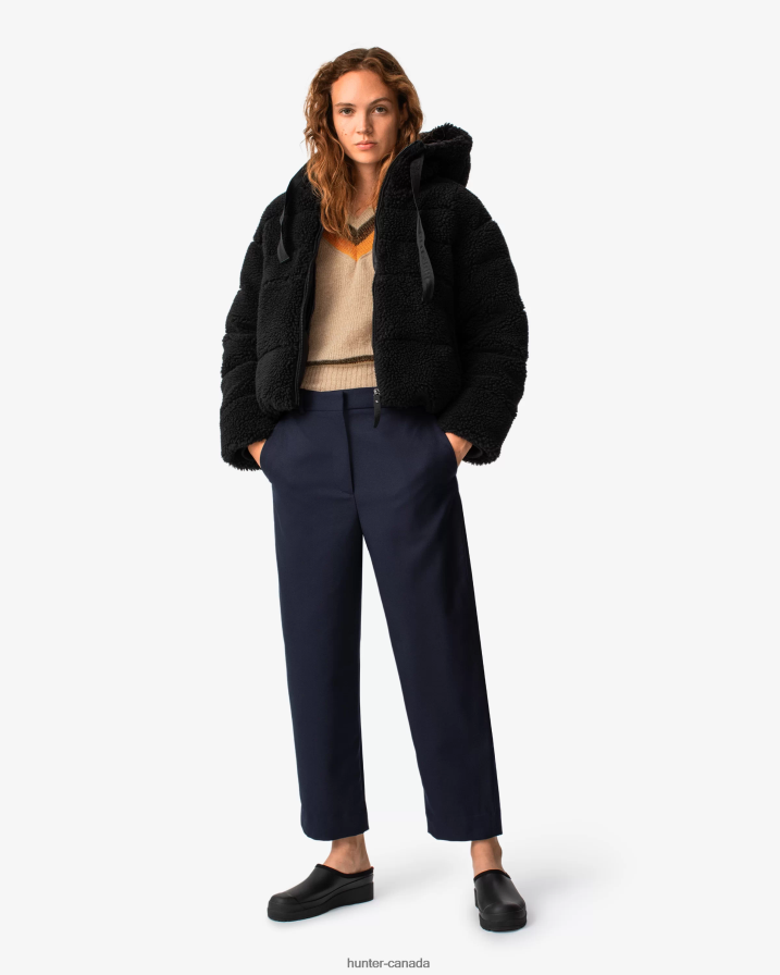 208Z2Z372 Hunter Outlet - Hunter Women Wanderer Vegan Shearling Insulated Short Puffer Jacket Black
