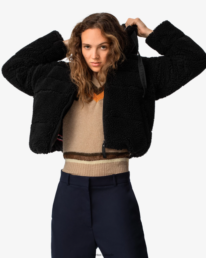 208Z2Z372 Hunter Outlet - Hunter Women Wanderer Vegan Shearling Insulated Short Puffer Jacket Black