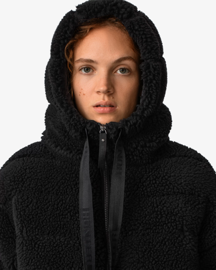 208Z2Z372 Hunter Outlet - Hunter Women Wanderer Vegan Shearling Insulated Short Puffer Jacket Black