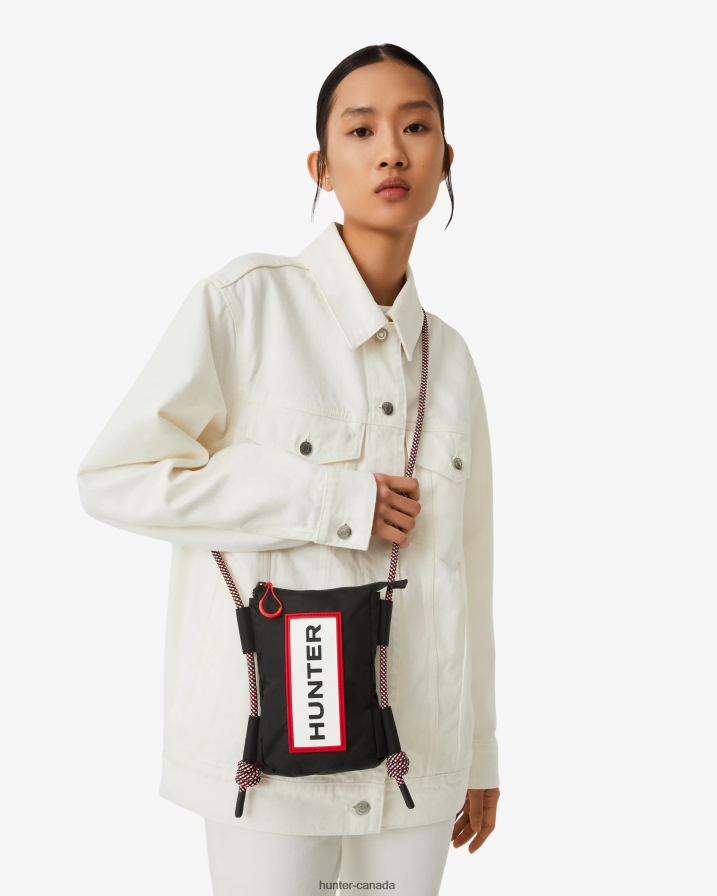 208Z2Z377 Hunter Boots - Hunter Men Travel Ripstop Recycled Nylon Phone Pouch Black/Red Box Logo