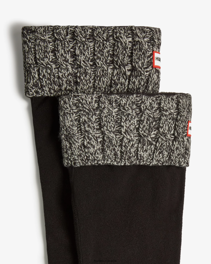 208Z2Z388 Hunter Outlet - Hunter Men Recycled 6 Stitch Cable Cuff Tall Boot Socks Black/Grey