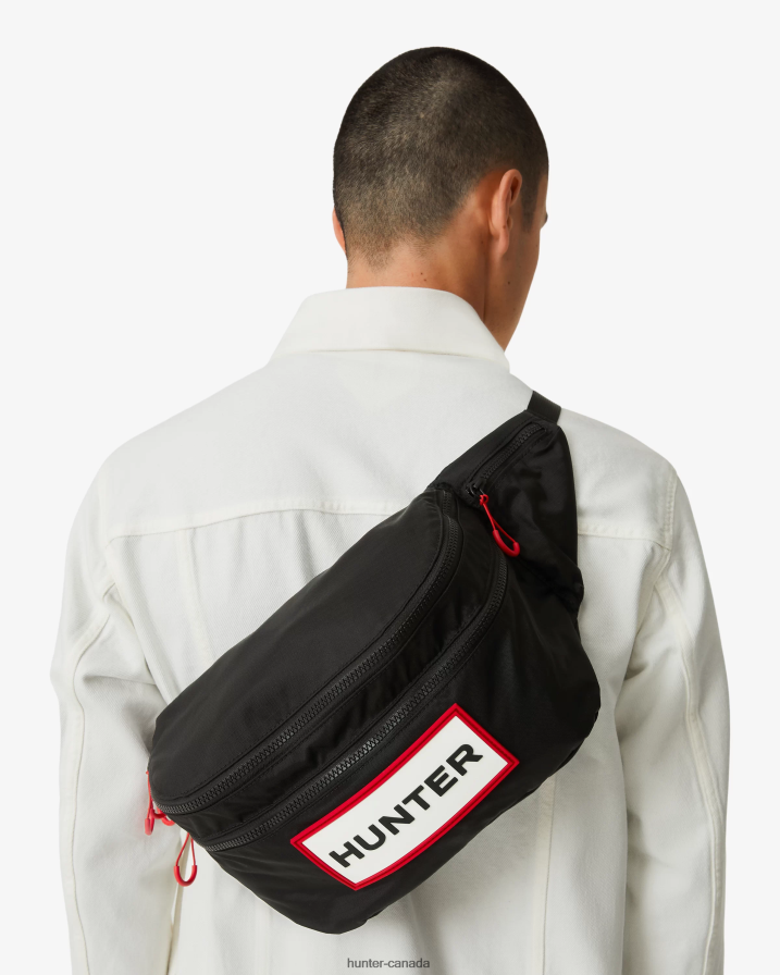 208Z2Z406 Hunter Canada - Hunter Men Travel Ripstop Recycled Nylon Two-Way Backpack Black/Red Box Logo