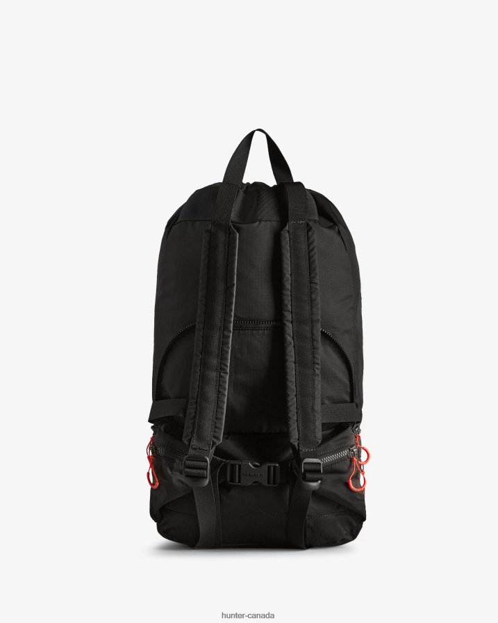 208Z2Z406 Hunter Canada - Hunter Men Travel Ripstop Recycled Nylon Two-Way Backpack Black/Red Box Logo