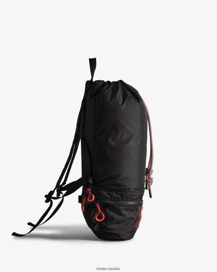 208Z2Z406 Hunter Canada - Hunter Men Travel Ripstop Recycled Nylon Two-Way Backpack Black/Red Box Logo