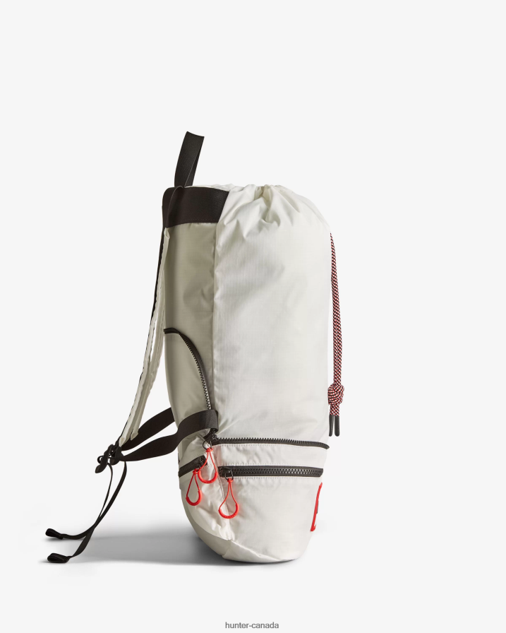 208Z2Z407 Hunter Boots Sale - Hunter Men Travel Ripstop Recycled Nylon Two-Way Backpack White/Red Box Logo