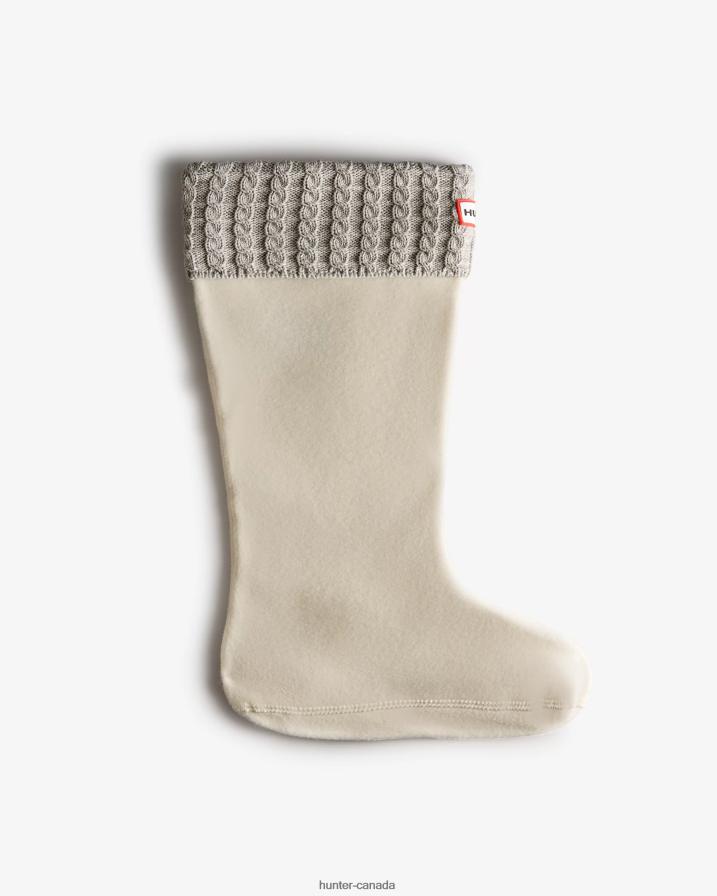 208Z2Z409 Hunter Boots - Hunter Women Recycled Mini Cable Knitted Cuff Tall Boot Socks White/Pale Grey
