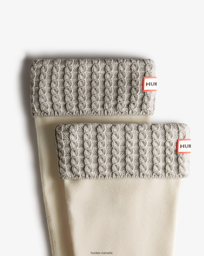 208Z2Z409 Hunter Boots - Hunter Women Recycled Mini Cable Knitted Cuff Tall Boot Socks White/Pale Grey