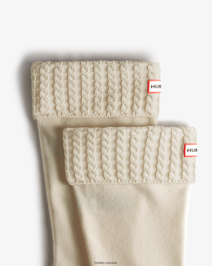 208Z2Z486 Hunter Canada - Hunter Women Recycled Mini Cable Knitted Cuff Tall Boot Socks White