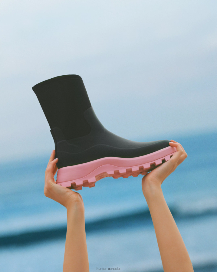 208Z2Z49 Hunter Boots - Hunter Women City Explorer Short Neoprene Boots Black/Pink Fizz