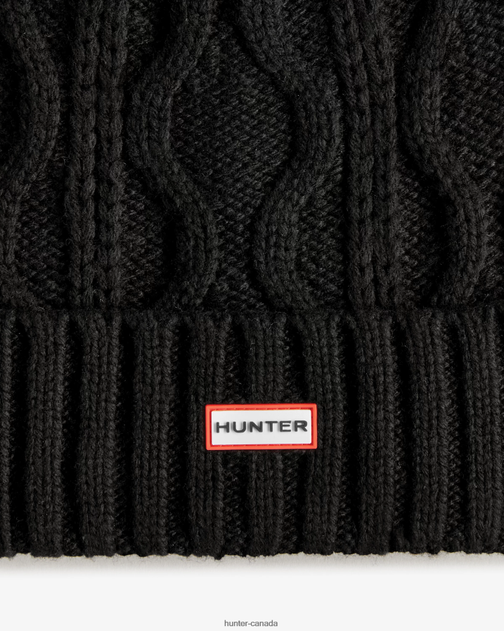 208Z2Z493 Hunter Boots - Hunter Men Cable Cuff Pompom Beanie Black