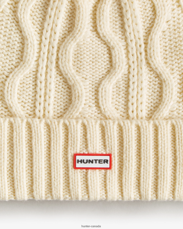 208Z2Z494 Hunter Canada - Hunter Men Cable Cuff Pompom Beanie White Willow