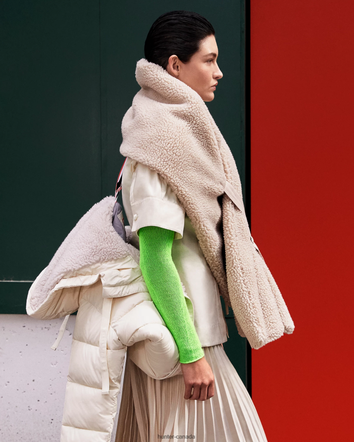 208Z2Z496 Hunter Outlet - Hunter Men Wanderer Vegan Shearling Pull Through Scarf White Willow