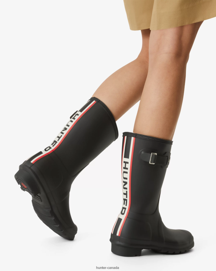 208Z2Z50 Hunter Canada - Hunter Women Tri-Colour Logo Backstrap Short Rain Boots Black