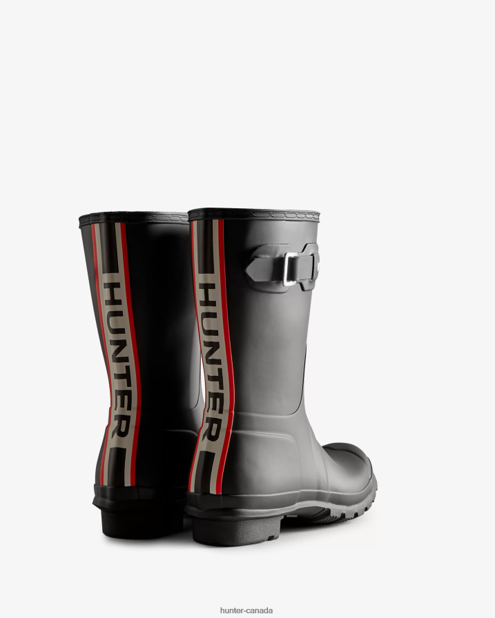 208Z2Z50 Hunter Canada - Hunter Women Tri-Colour Logo Backstrap Short Rain Boots Black