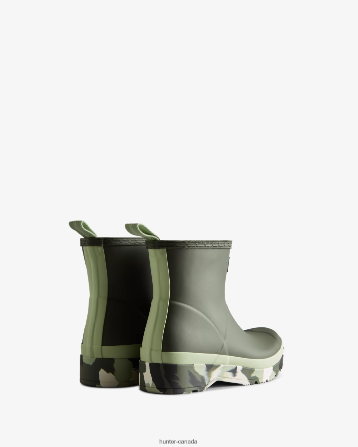 208Z2Z52 Hunter Outlet - Hunter Women Play Short Colour Splash Sole Rain Boots Dark Olive/Everglade Green/Black/Shaded White