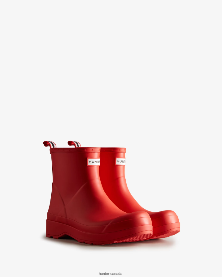 208Z2Z526 Hunter Canada - Hunter Men Play Short Rain Boots Logo Red