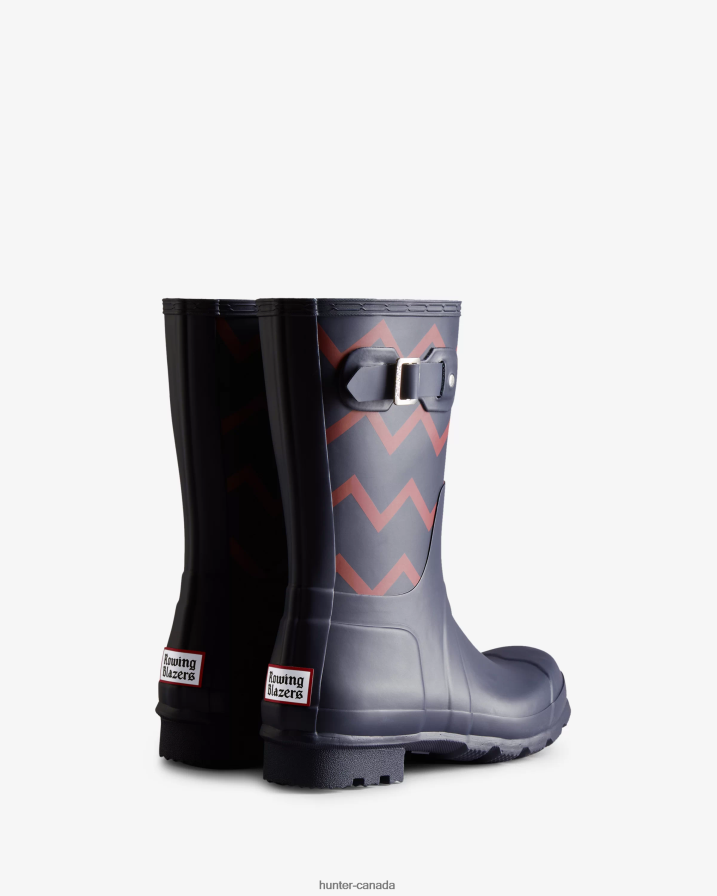 208Z2Z542 Hunter Canada - Hunter Men Rowing Blazers Zig Zag Short Rain Boots Evening Blue/Sundried Red