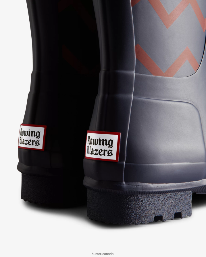 208Z2Z542 Hunter Canada - Hunter Men Rowing Blazers Zig Zag Short Rain Boots Evening Blue/Sundried Red