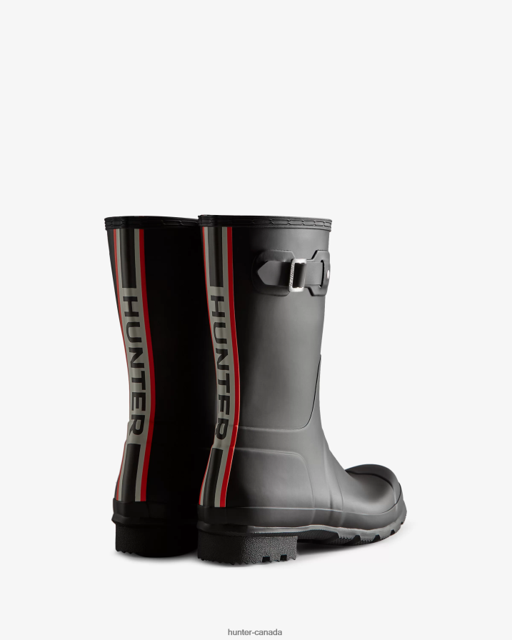 208Z2Z549 Hunter Boots - Hunter Men Tri-Colour Logo Backstrap Short Rain Boots Black