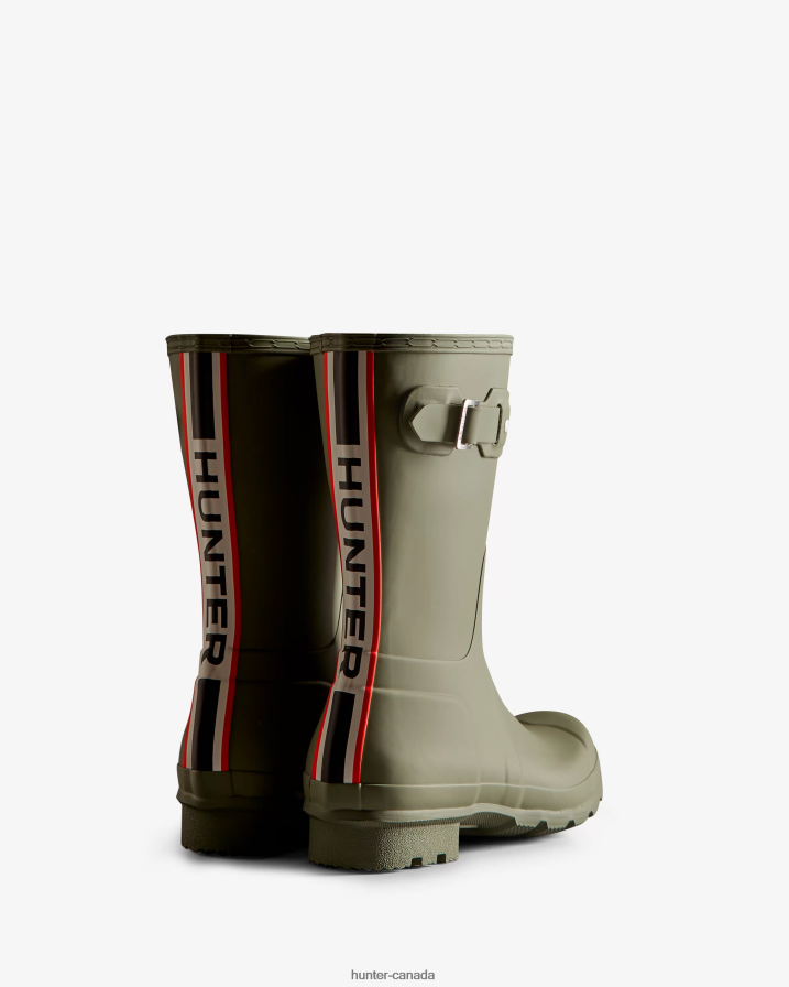 208Z2Z559 Hunter Boots Sale - Hunter Men Tri-Colour Logo Backstrap Short Rain Boots Lichen Green