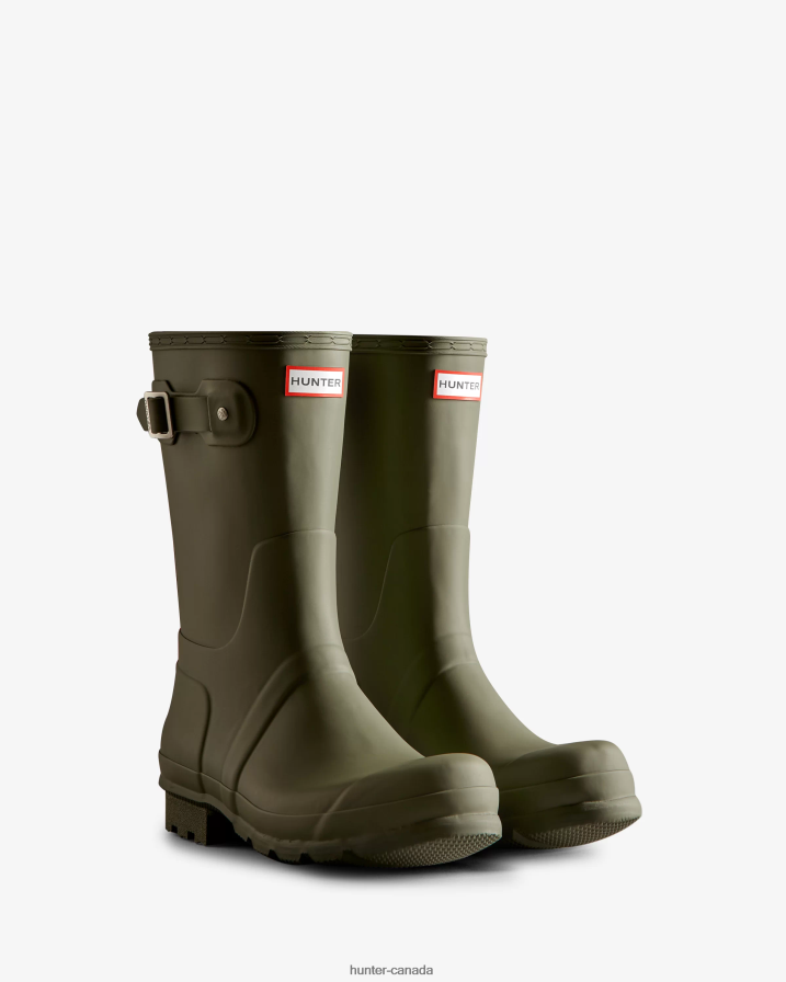 208Z2Z559 Hunter Boots Sale - Hunter Men Tri-Colour Logo Backstrap Short Rain Boots Lichen Green