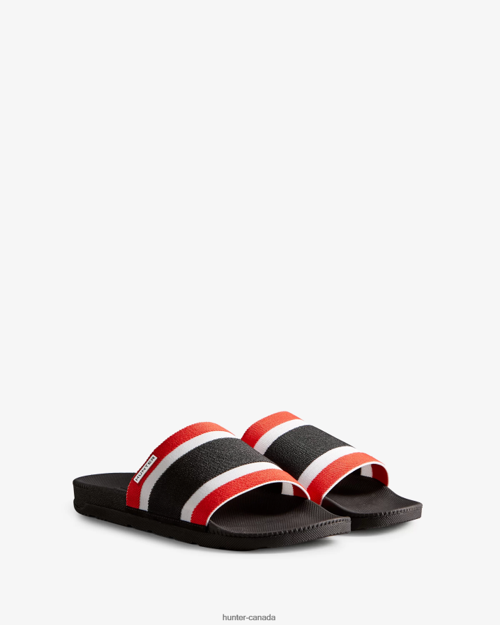 208Z2Z568 Hunter Outlet - Hunter Men Tri Colour Elastic Slides Black/Red/White