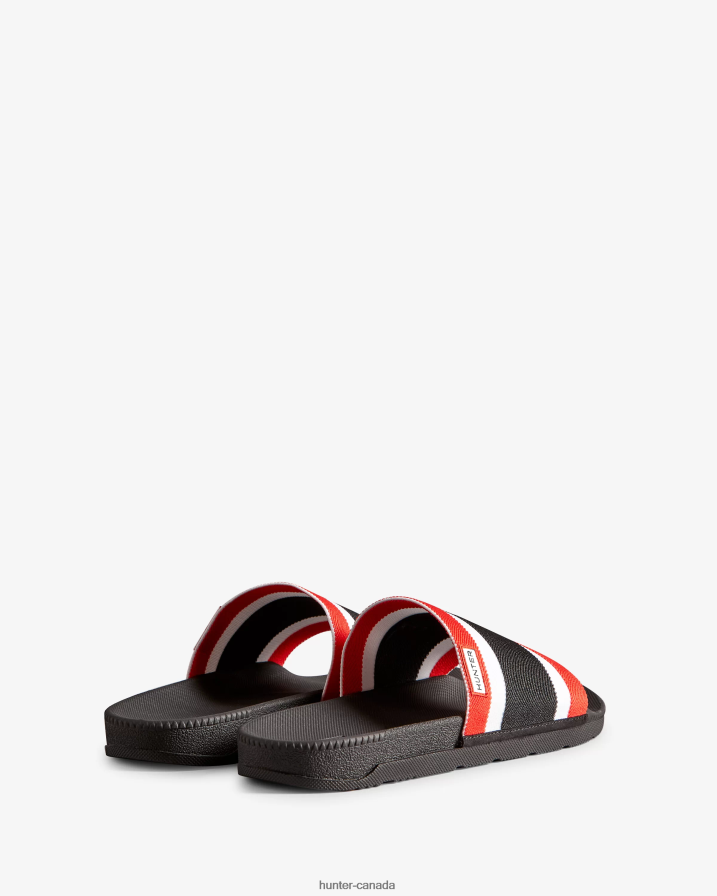 208Z2Z568 Hunter Outlet - Hunter Men Tri Colour Elastic Slides Black/Red/White