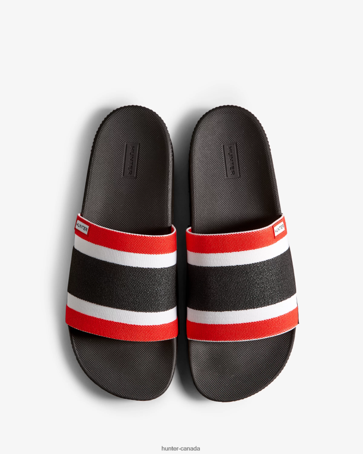 208Z2Z568 Hunter Outlet - Hunter Men Tri Colour Elastic Slides Black/Red/White