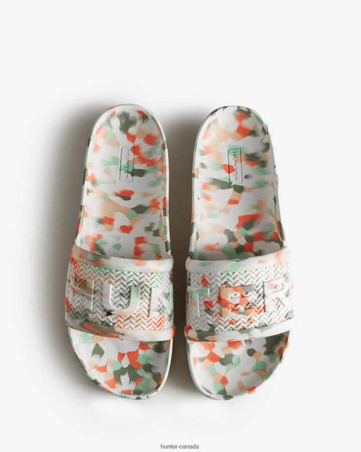 208Z2Z581 Hunter Boots - Hunter Men BLOOM Marble Slides White